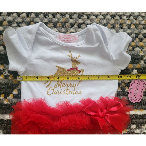 Popatu Baby Girl's 18 Months Christmas Reindeer Bow Holiday Bodysuit White/Red - Picture 8 of 9